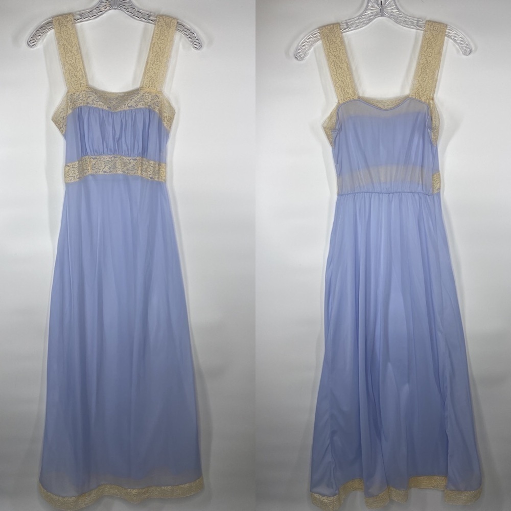 Vintage Kayser Nylon Purple With Lace Trim Long Floor Length Slip Lingerie